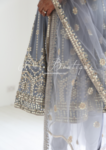 Sofiya Grey Sequin Long Sleeve Anarkali Suit with Pajami (Sizes 16-22)