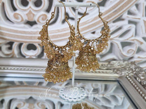Emilia Royal Antique Gold & Gold Bead Hoop Chumka Earrings