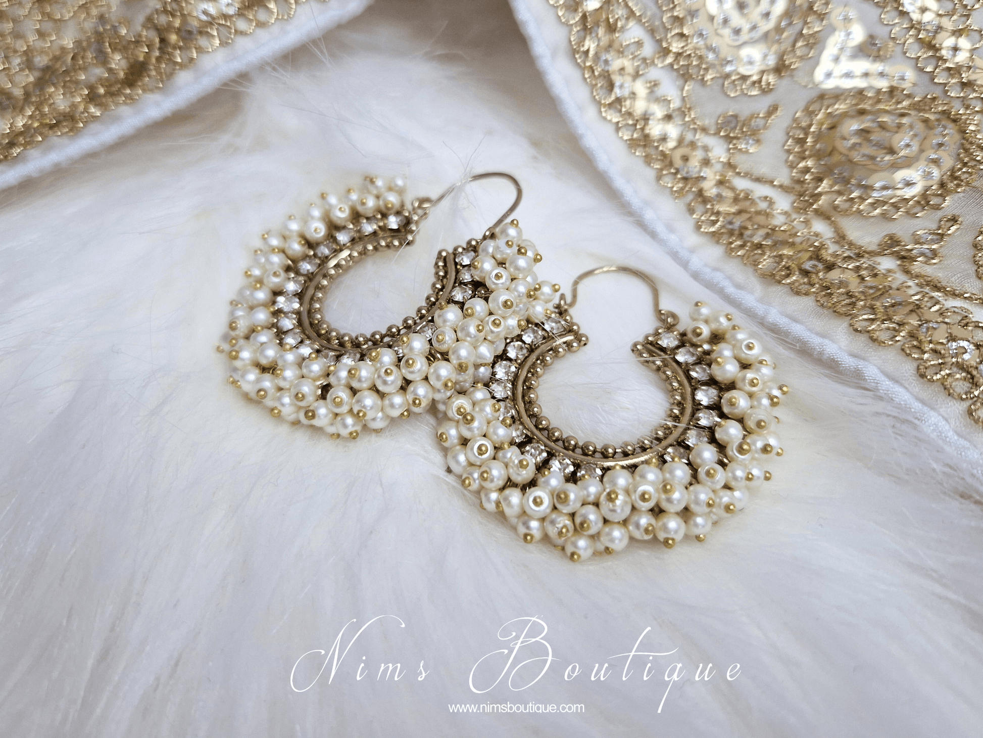 Nims Boutique Meghna Royal Pearl Cluster Hoop Earrings