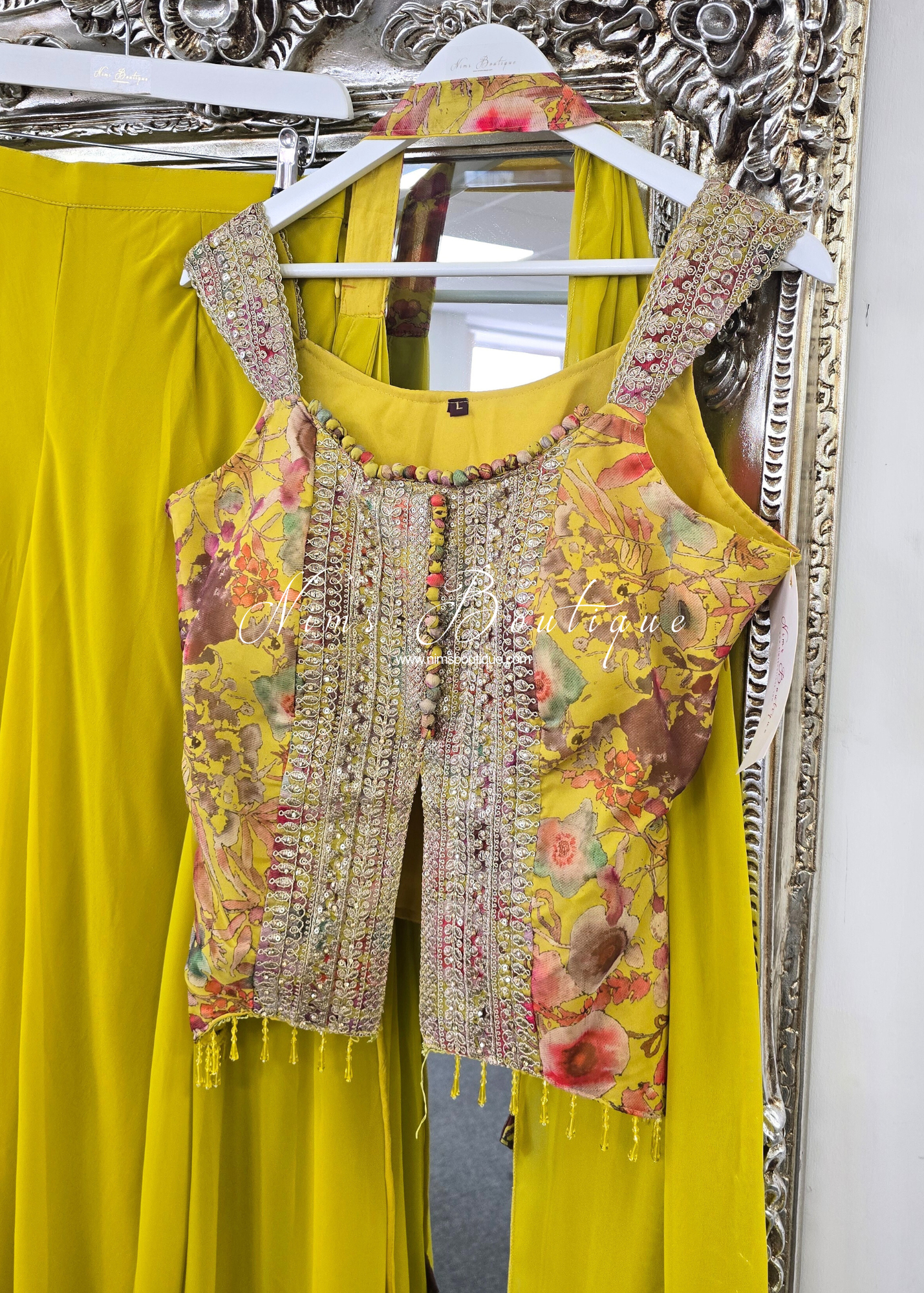 Yellow Floral Sharara Suit (size 10-12)