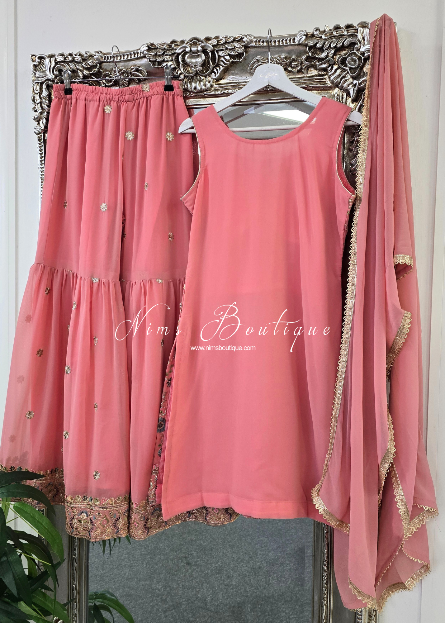 Dusky Pink & Pastels Thread Embroidered Gharara Suit (size 10-12)
