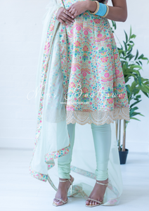 Mia Mint Green & Multicolour Frock Pajami Suit (sizes 4-22)