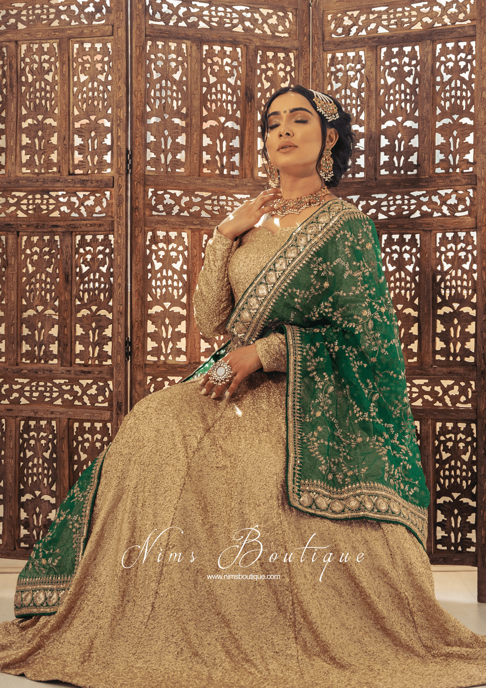 Nims Boutique NB Luxury Gold Sequin Lehnga Long Sleeve