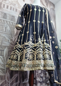 Sofiya Black Sequin Long Sleeve Anarkali Suit with Pajami (18-20)