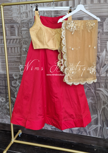 Red Plain Semi stitched skirt/lehnga