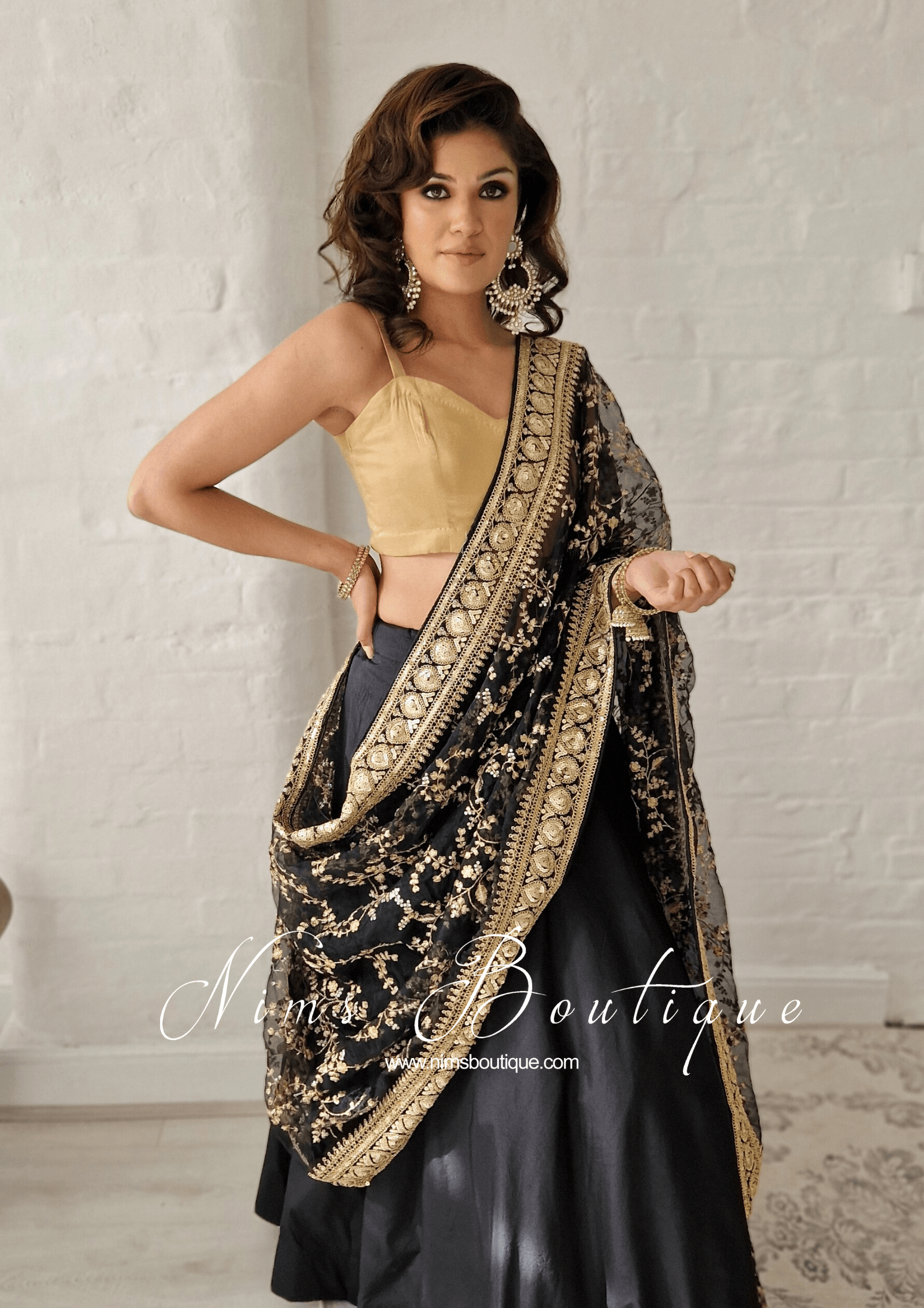 Nims Boutique Tanuja Antique Gold & Pearl Maharani Earrings