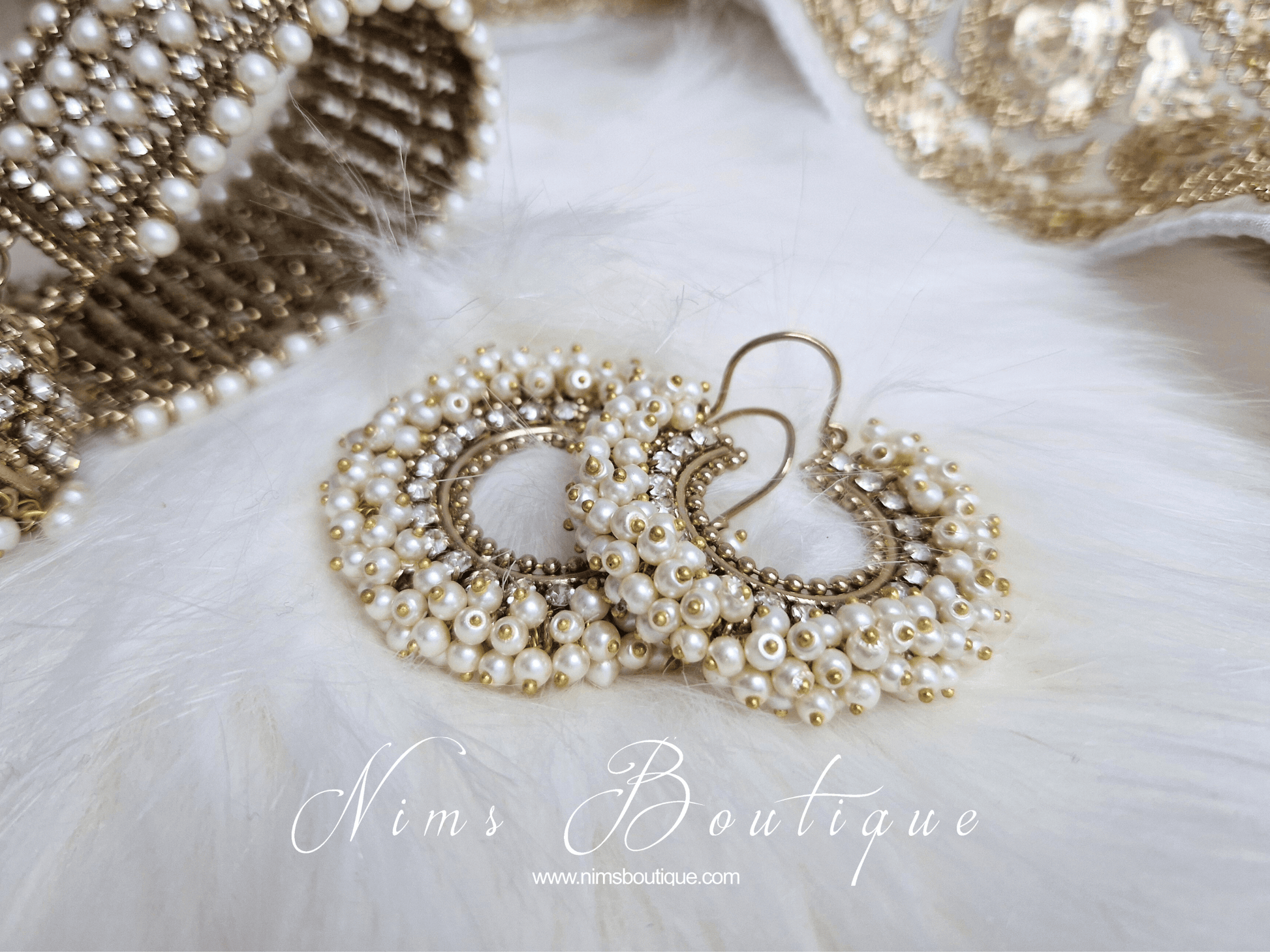 Nims Boutique Meghna Royal Pearl Cluster Hoop Earrings
