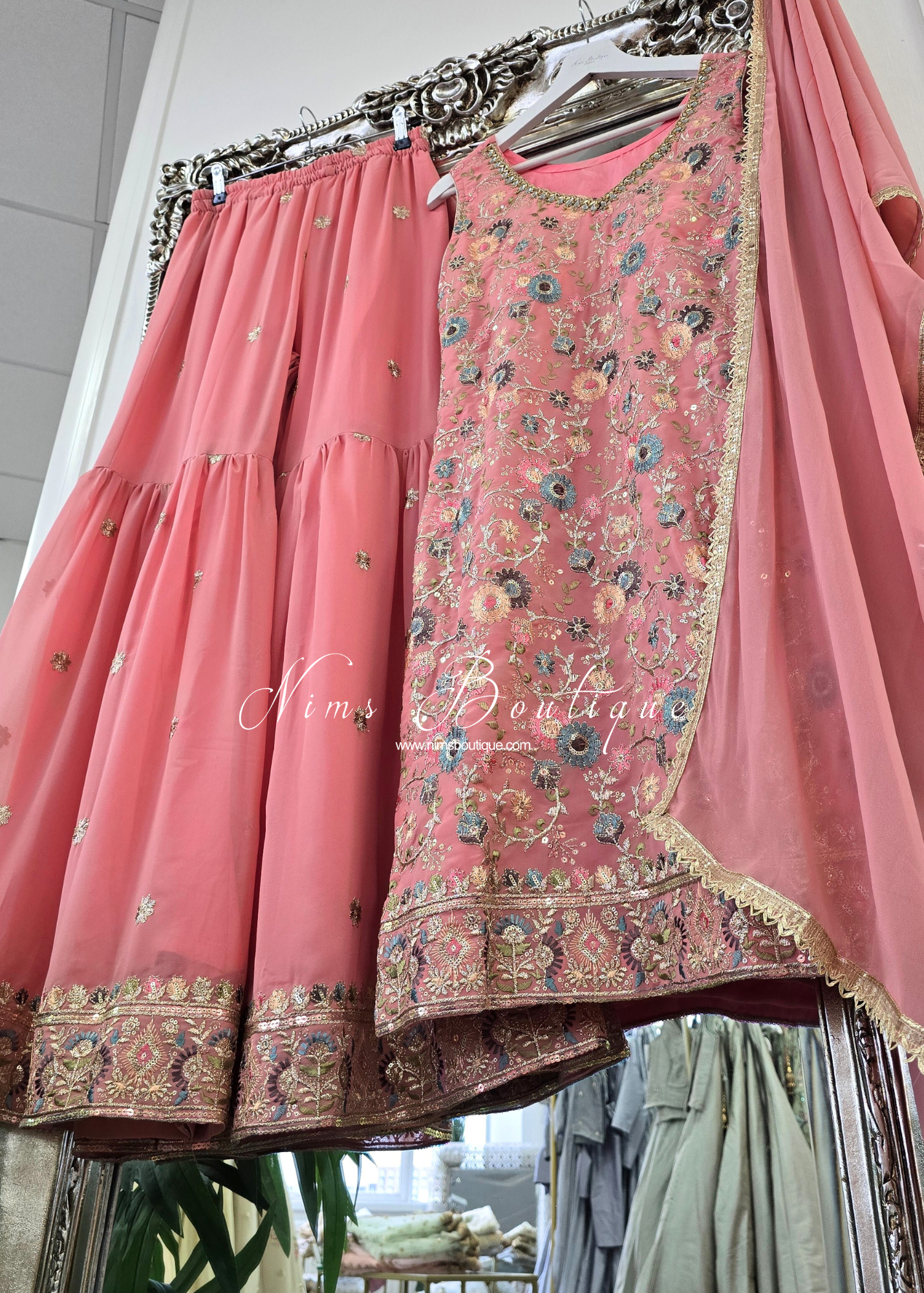 Dusky Pink & Pastels Thread Embroidered Gharara Suit (size 10-12)