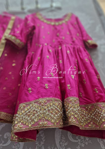 Kids Hot Pink Silk Salwar Suit
