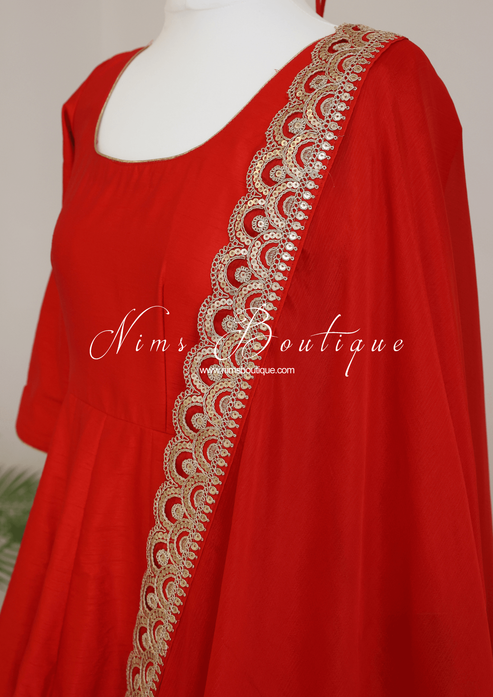 Nims Boutique Saira raw silk red gown with pajami sizes 8-20