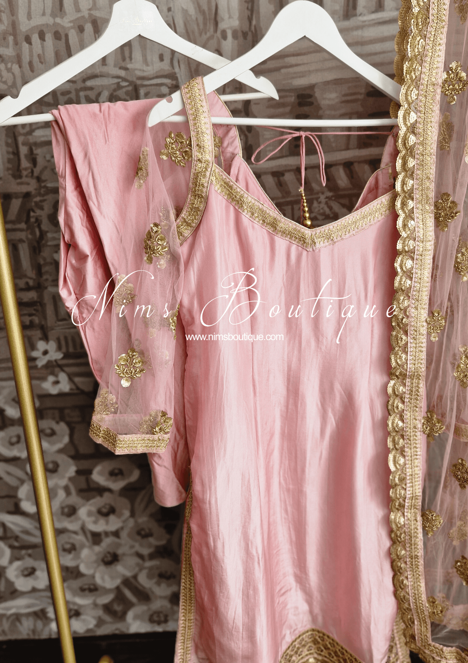 Nims Boutique The NB Classic Long Sleeved Blush Pink Silk Pajami Suit sizes 16 to 26