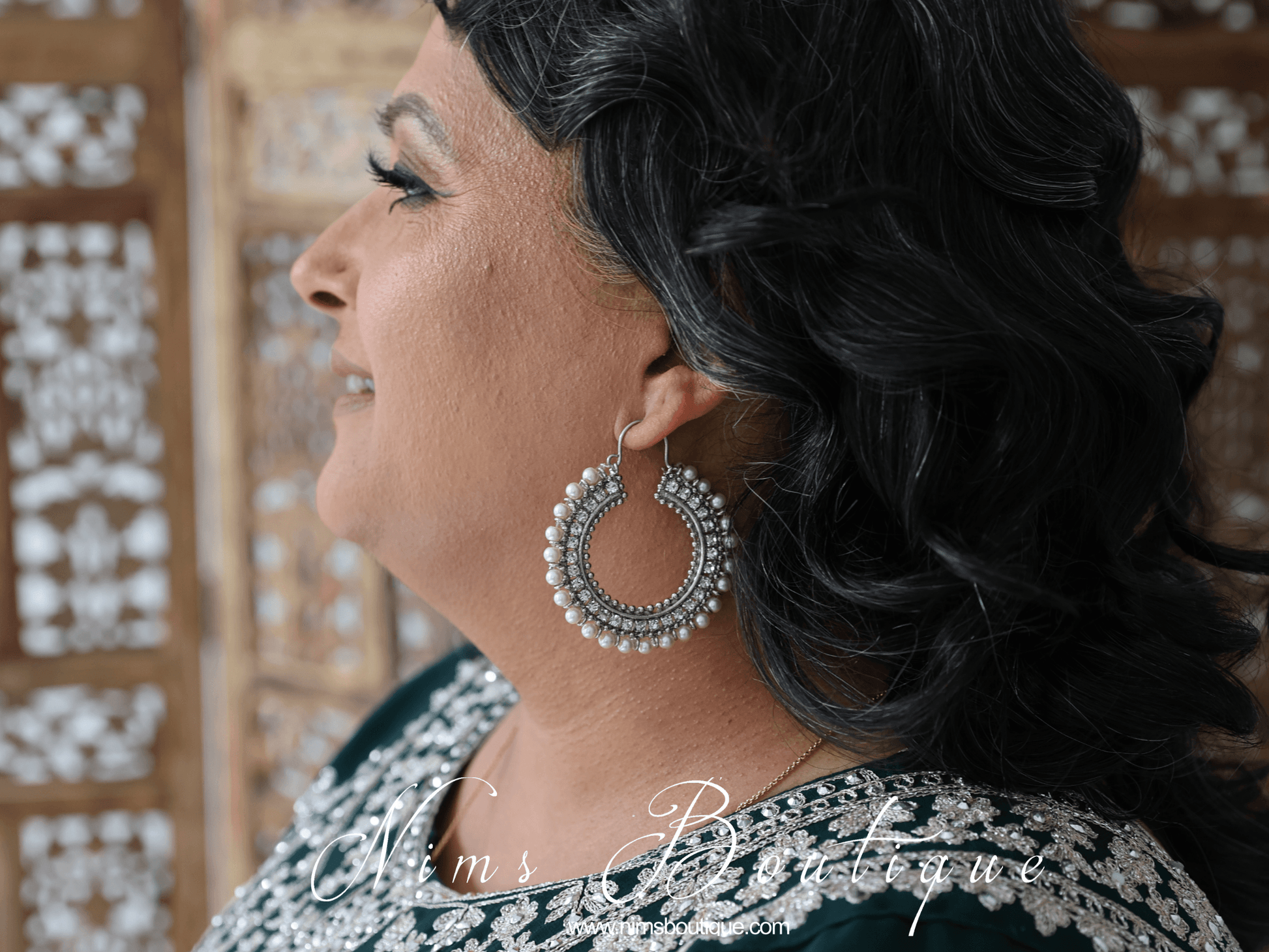 Nims Boutique Royal Silver Chand Bali Earrings with Pearl