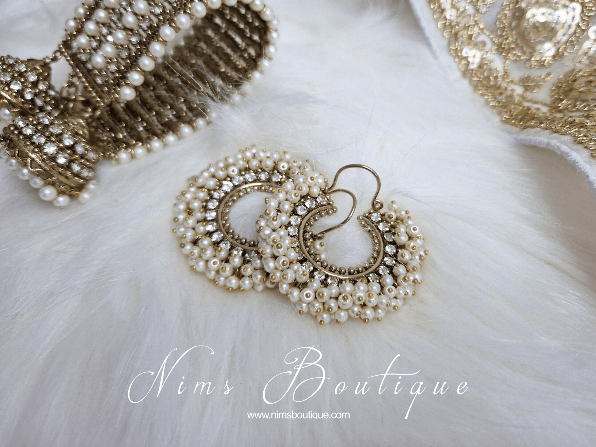 Nims Boutique Meghna Royal Pearl Cluster Hoop Earrings