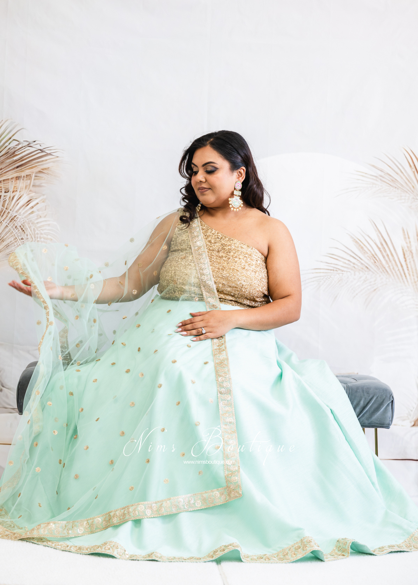 Saloni Mint Green Sequin Dupatta/Chunni – Nims Boutique