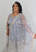 Sofiya Grey Sequin Long Sleeve Anarkali Suit with Pajami (Sizes 16-22)