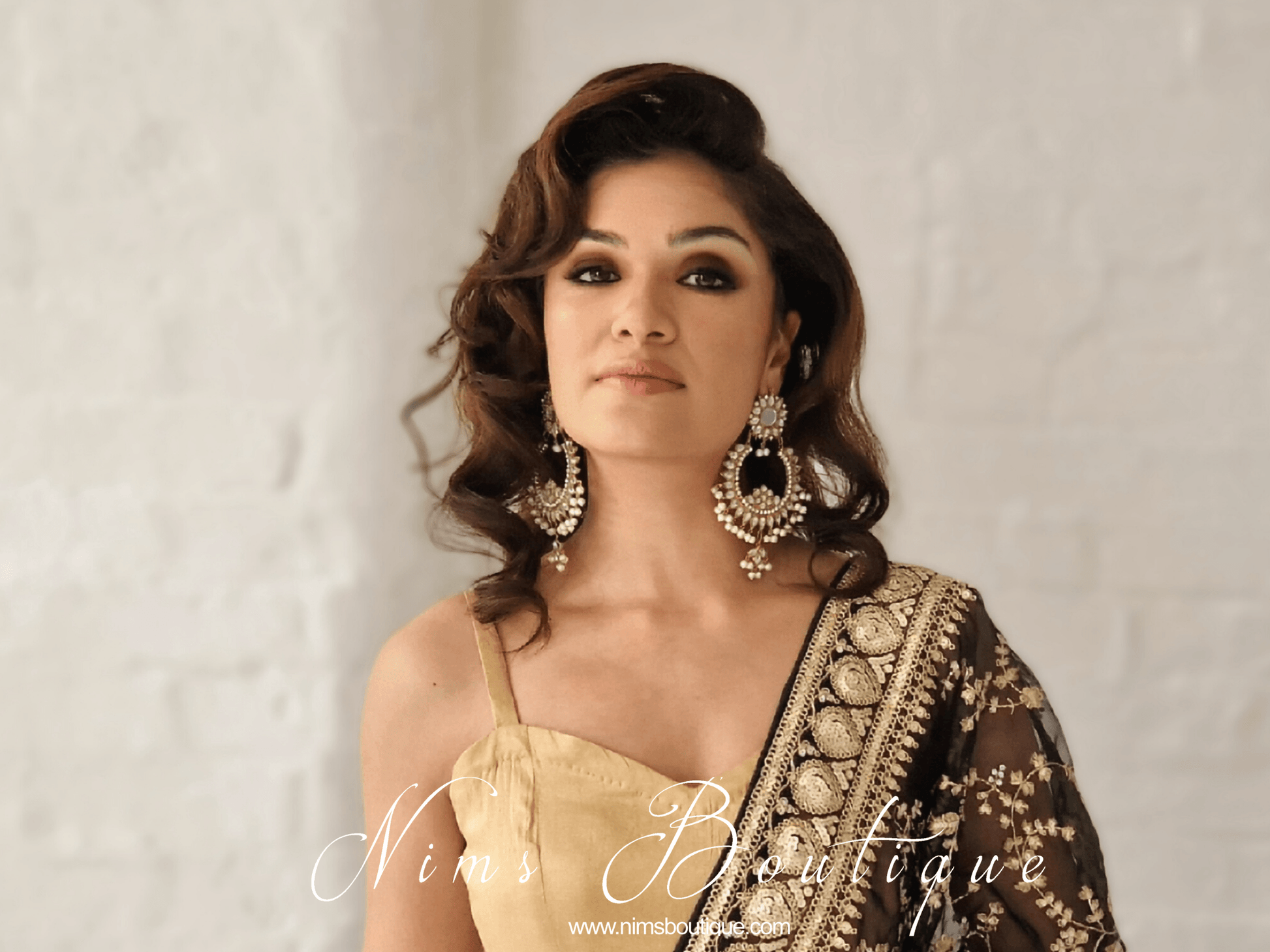 Nims Boutique Tanuja Antique Gold & Pearl Maharani Earrings
