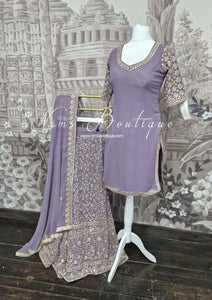 Luxury Dusky Lilac Thread Embroidered Sharara Suit (Size 12-14)