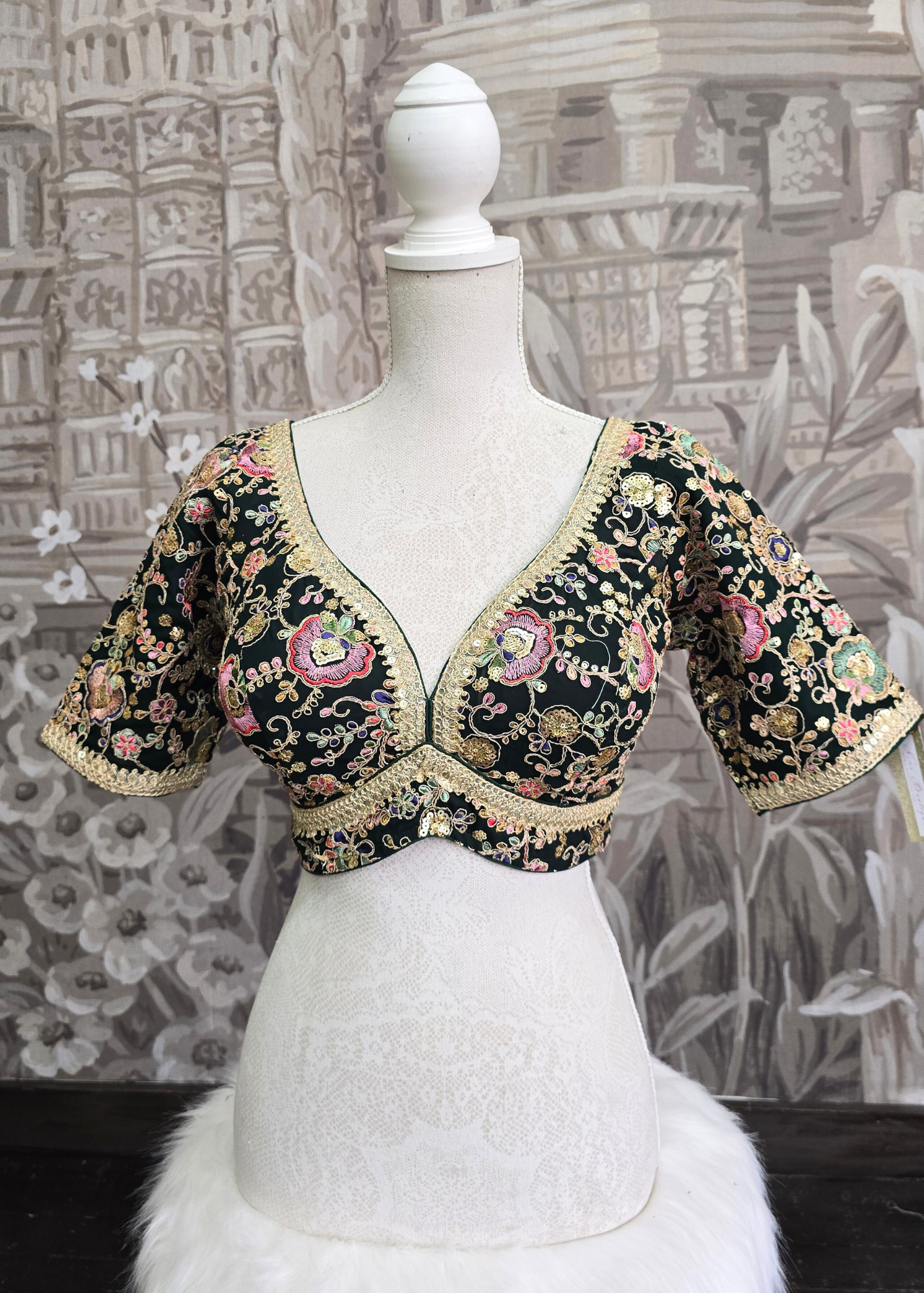 Genelia Dark Green Embroidered Blouse (10-12)