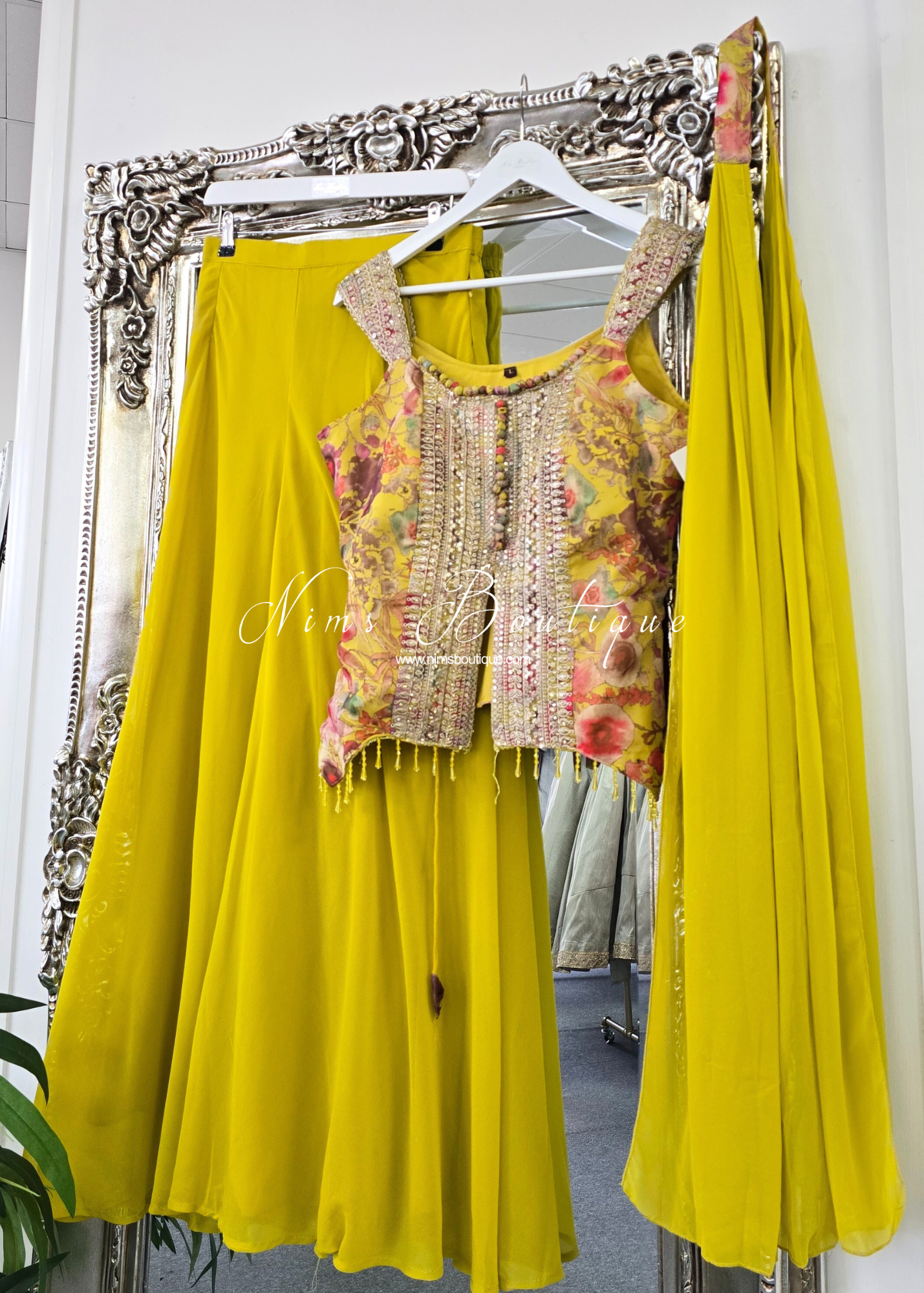 Yellow Floral Sharara Suit (size 10-12)