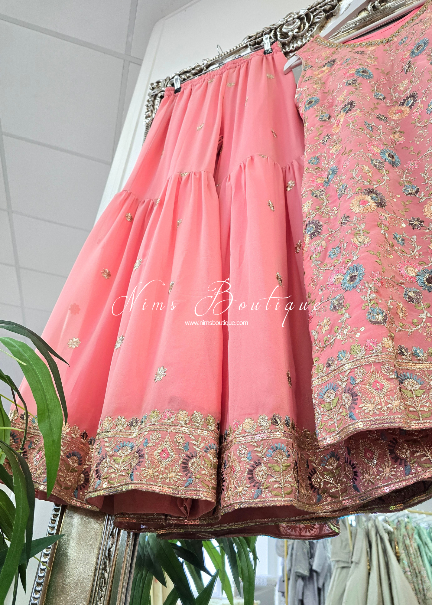 Dusky Pink & Pastels Thread Embroidered Gharara Suit (size 10-12)