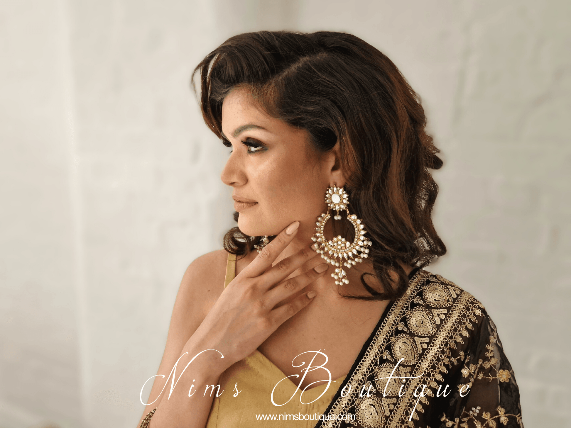 Nims Boutique Tanuja Antique Gold & Pearl Maharani Earrings
