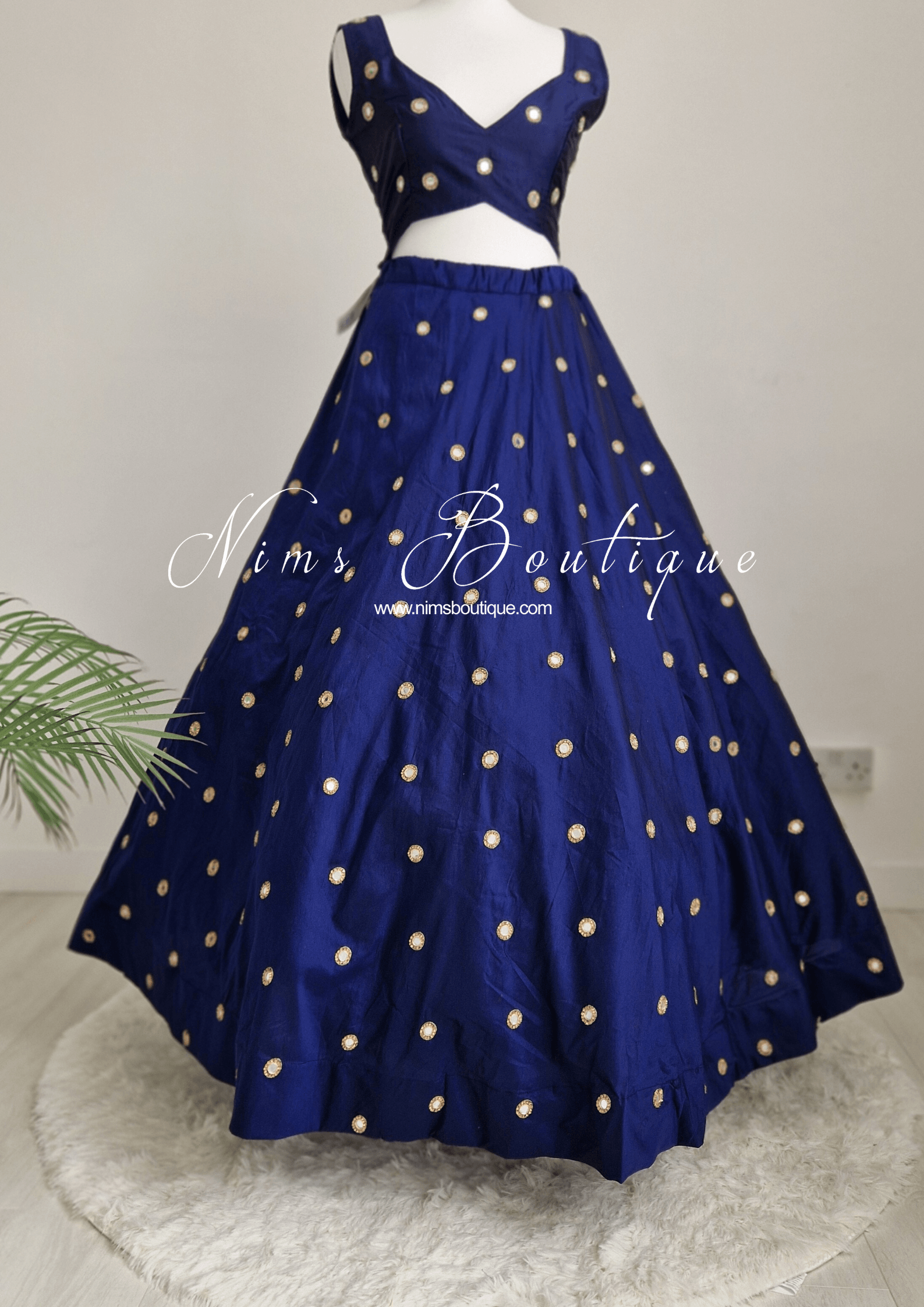 Nims Boutique Rani Luxury Silk Navy Mirror readymade skirt/lehnga sizes 4-22