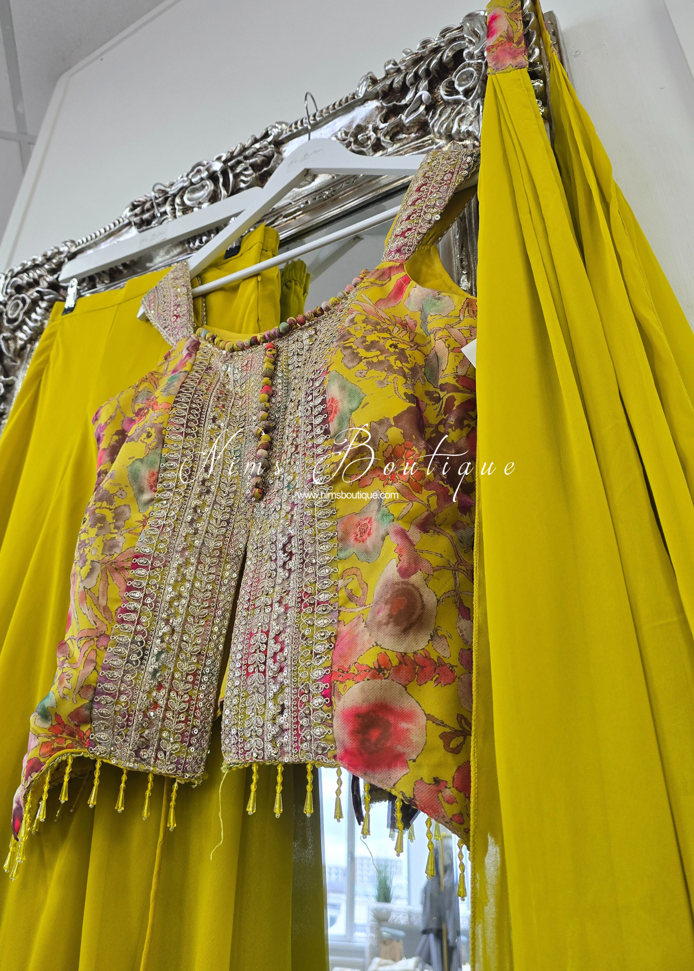 Yellow Floral Sharara Suit (size 10-12)