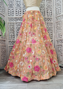 Esha Peach Floral Multicolour Embellished Luxury Skirt (sizes 4-16)