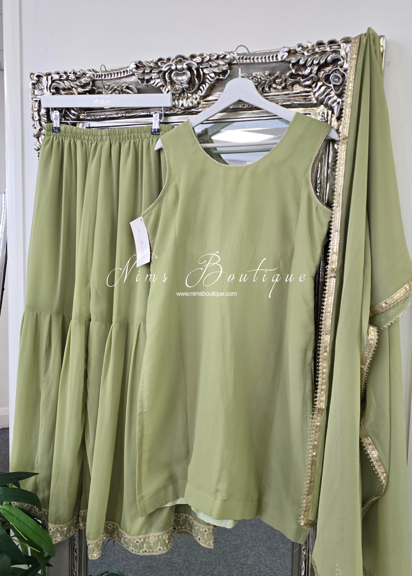 Dusky Mint Thread Embroidered Gharara Suit (size 10-12)