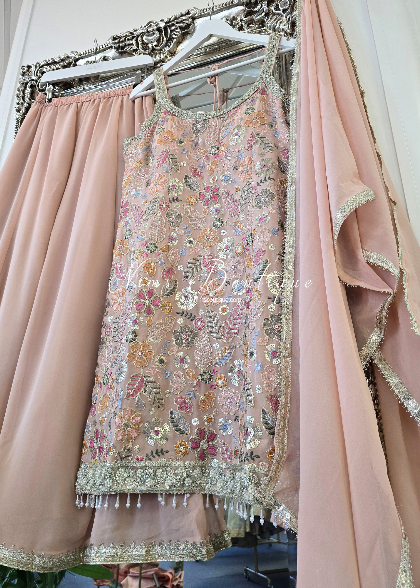 Nude Blush Pink & Pastels Strap Embroidered Sharara Suit (size 12-14)