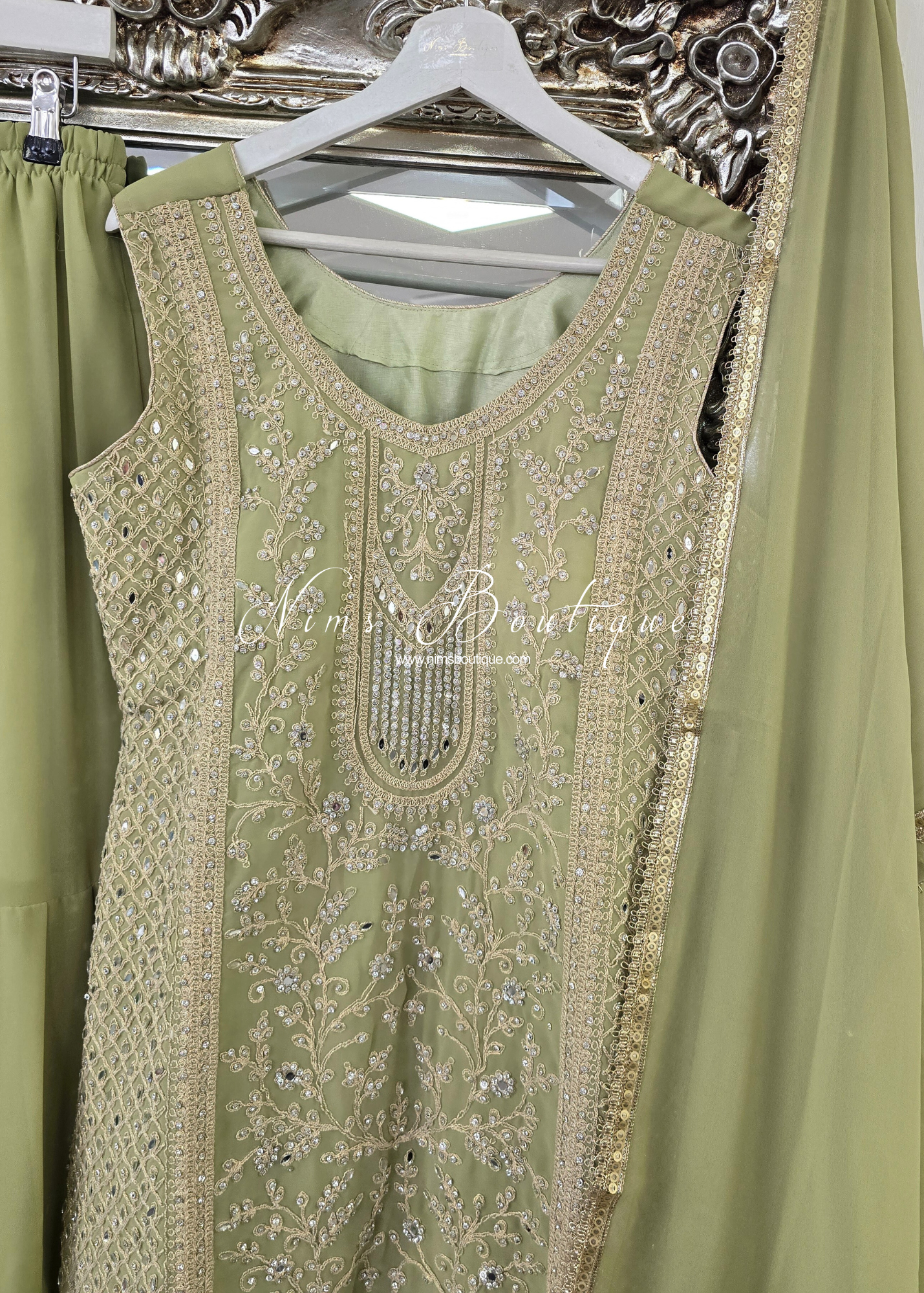 Dusky Mint Thread Embroidered Gharara Suit (size 10-12)