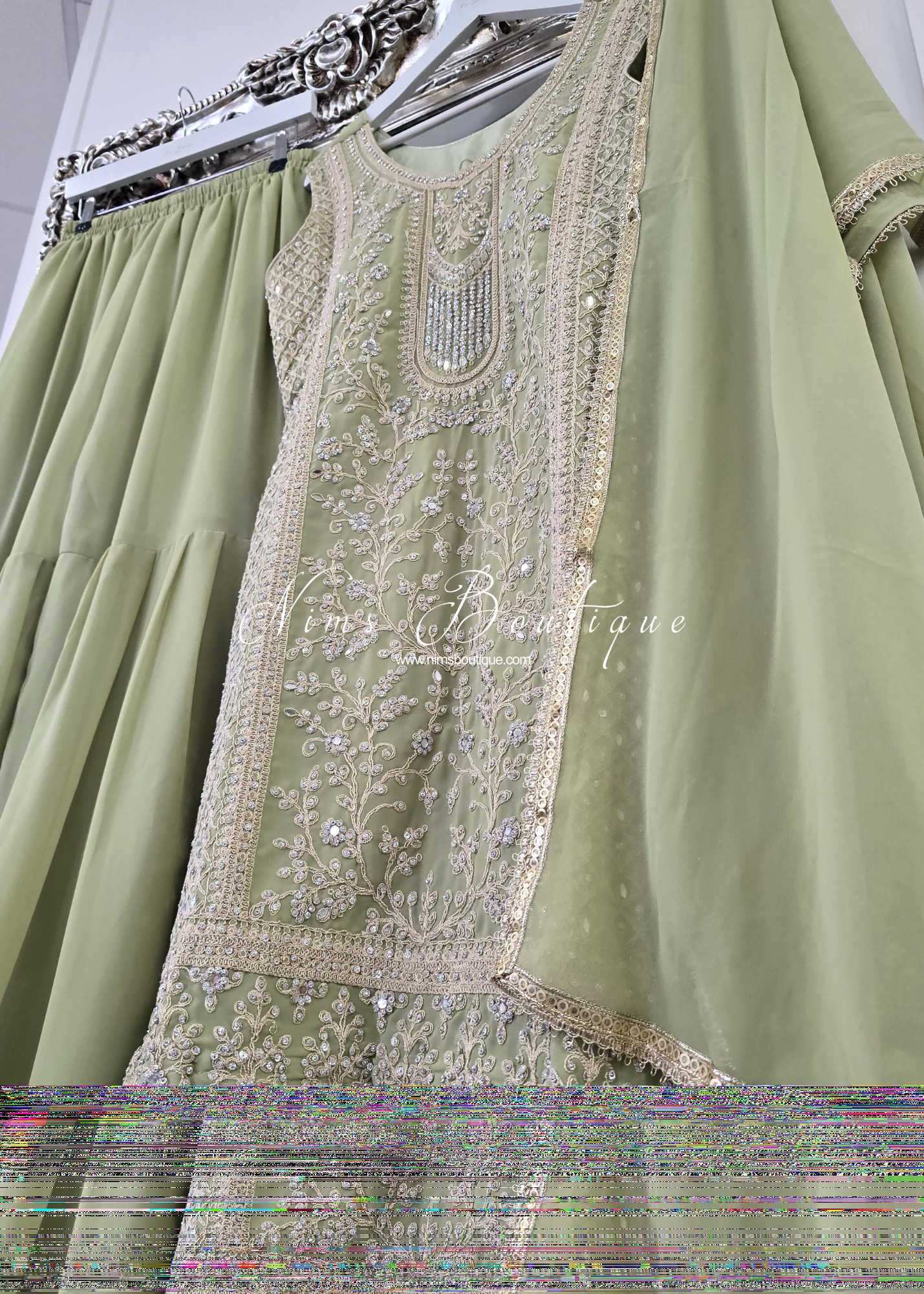 Dusky Mint Thread Embroidered Gharara Suit (size 10-12)