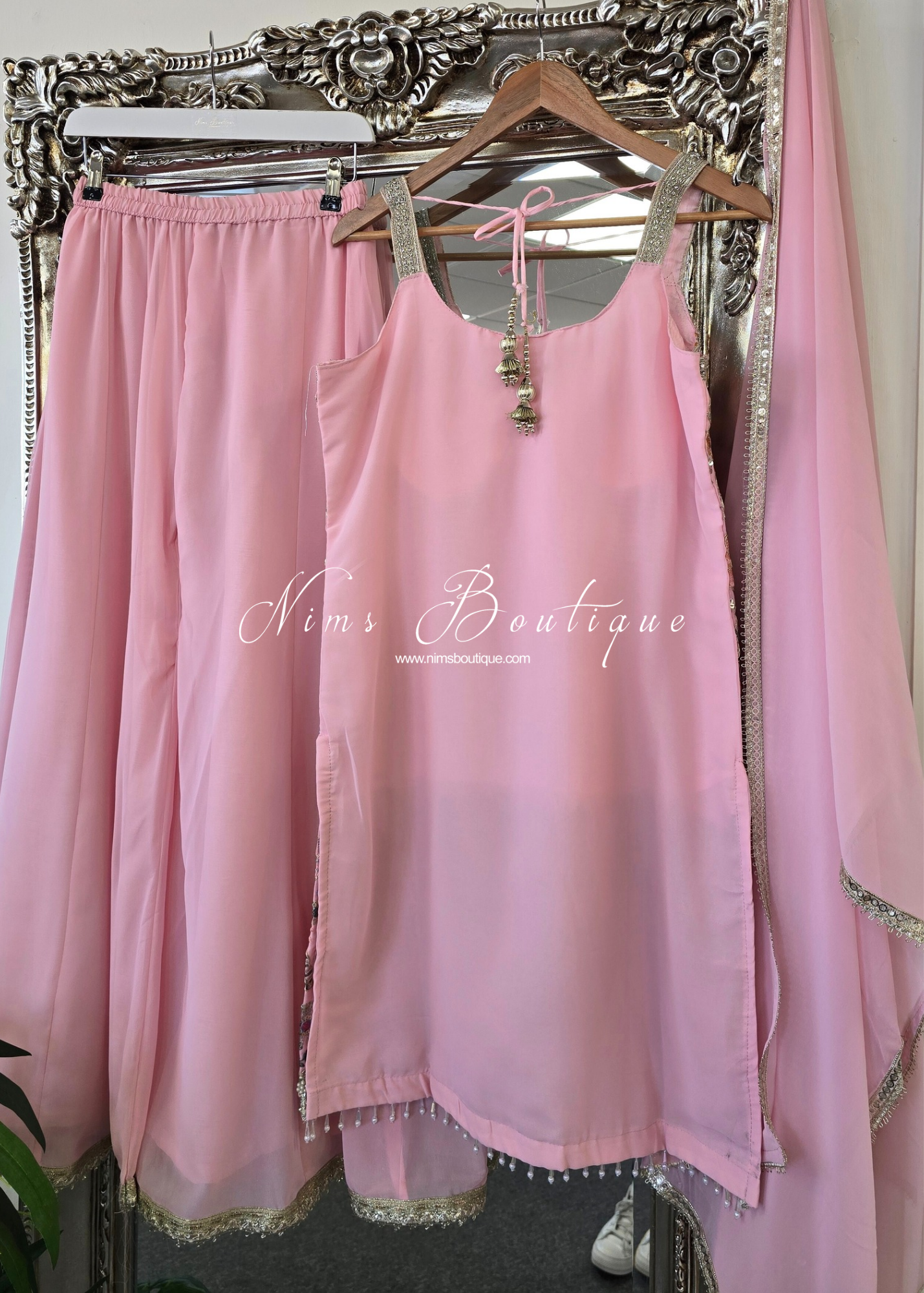 Blush Pink & Pastels Strap Embroidered Sharara Suit (size 12-14)