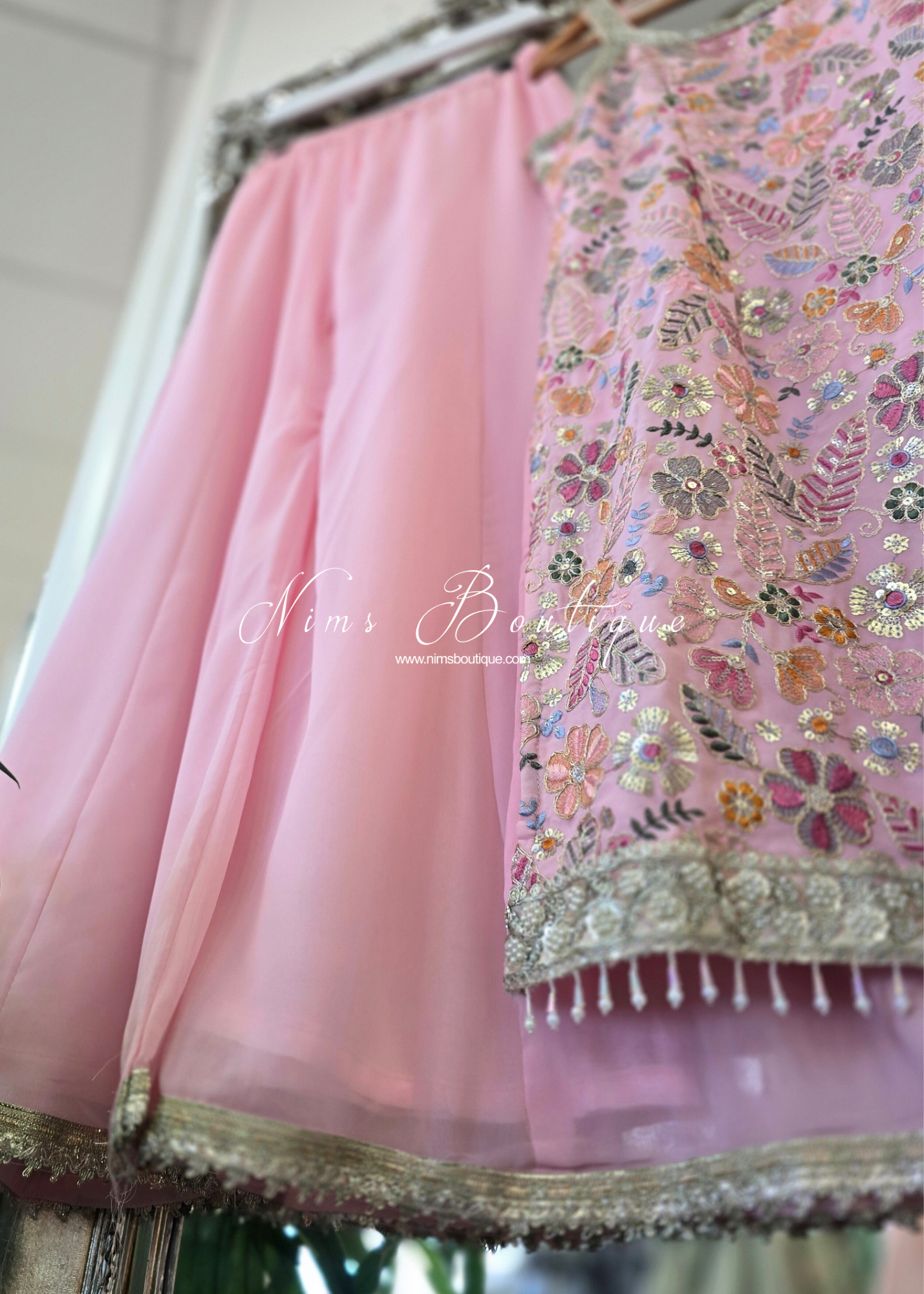 Blush Pink & Pastels Strap Embroidered Sharara Suit (size 12-14)