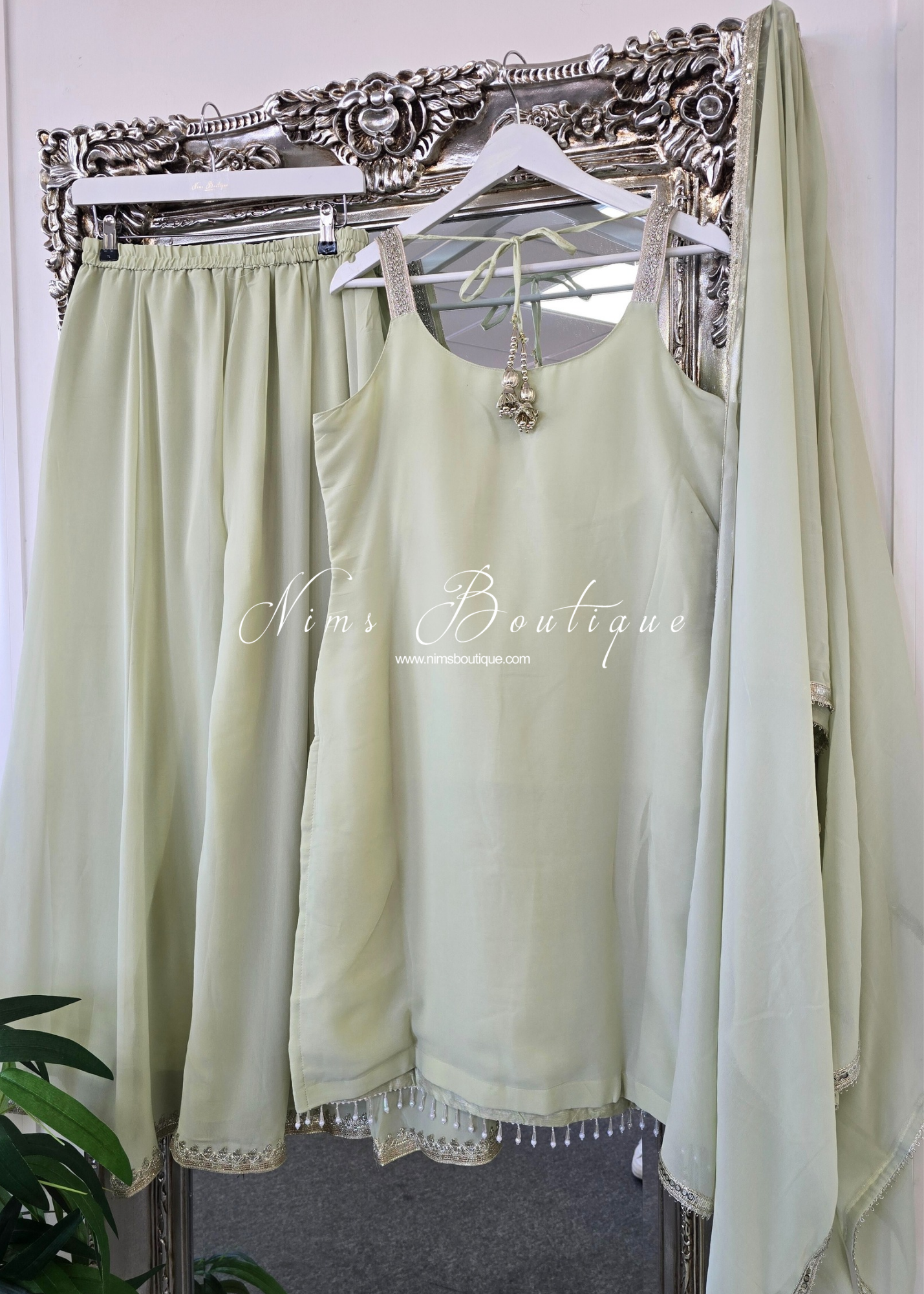 Mint & Pastels Strap Embroidered Sharara Suit (size 12-14)