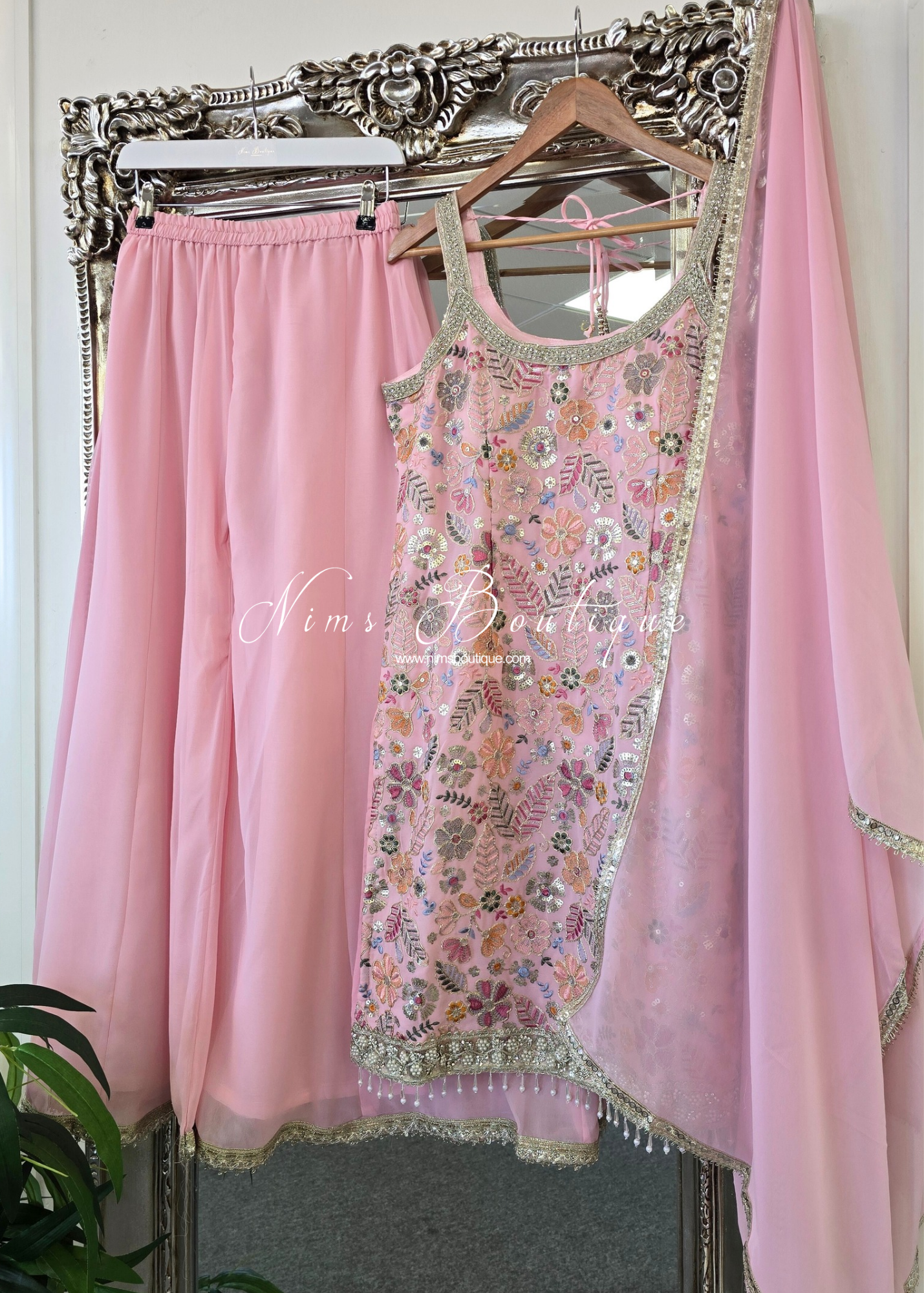 Blush Pink & Pastels Strap Embroidered Sharara Suit (size 12-14)