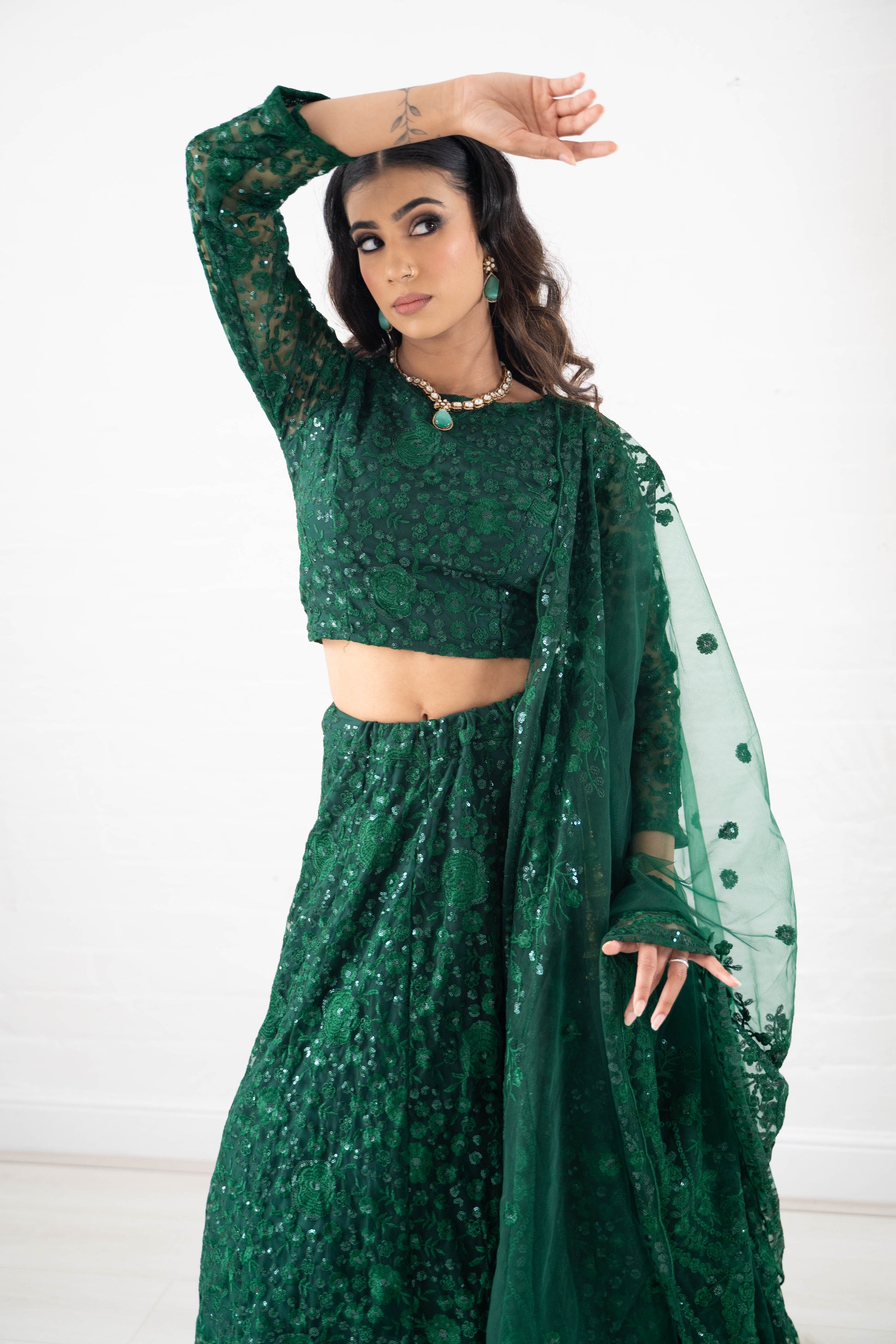 Ayesha Green Net Long sleeved Blouse (size 4-18)