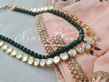 Madhuri Kundan Green Bead Pearl Haar Set