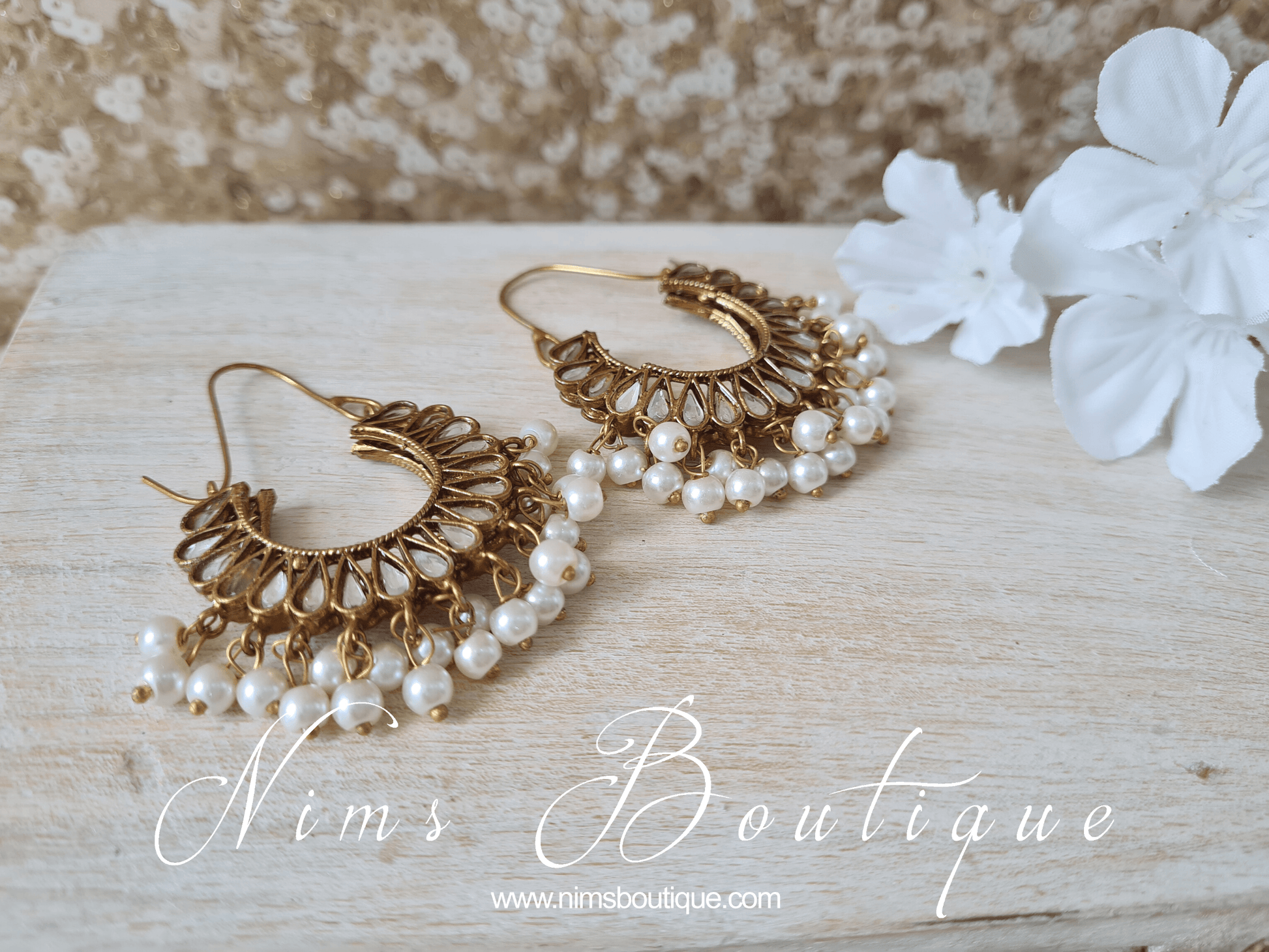 Nims Boutique Kaya Royal Antique Gold & Pearl Hoop Earrings