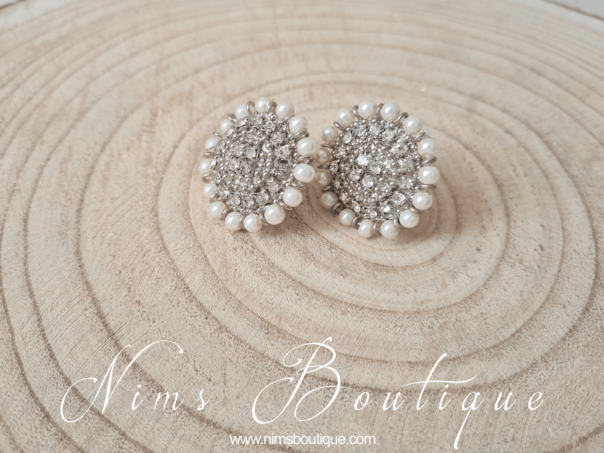 Nims Boutique Royal Silver Pearl Stud Earrings