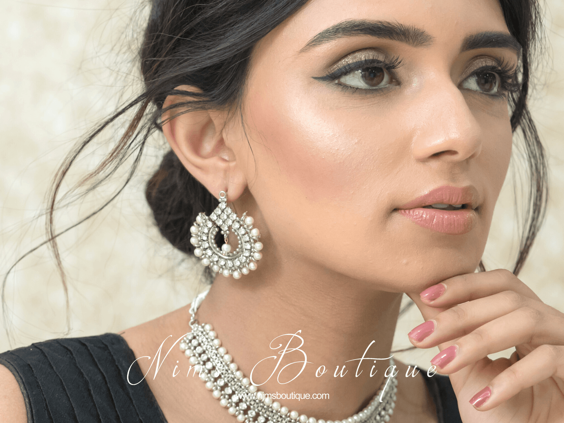 Nims Boutique Vidya Silver & Pearl Earrings