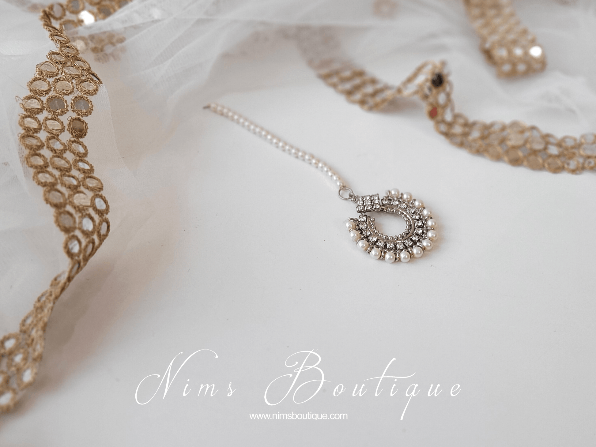 Nims Boutique Small Vidya Silver & Pearl Tikka