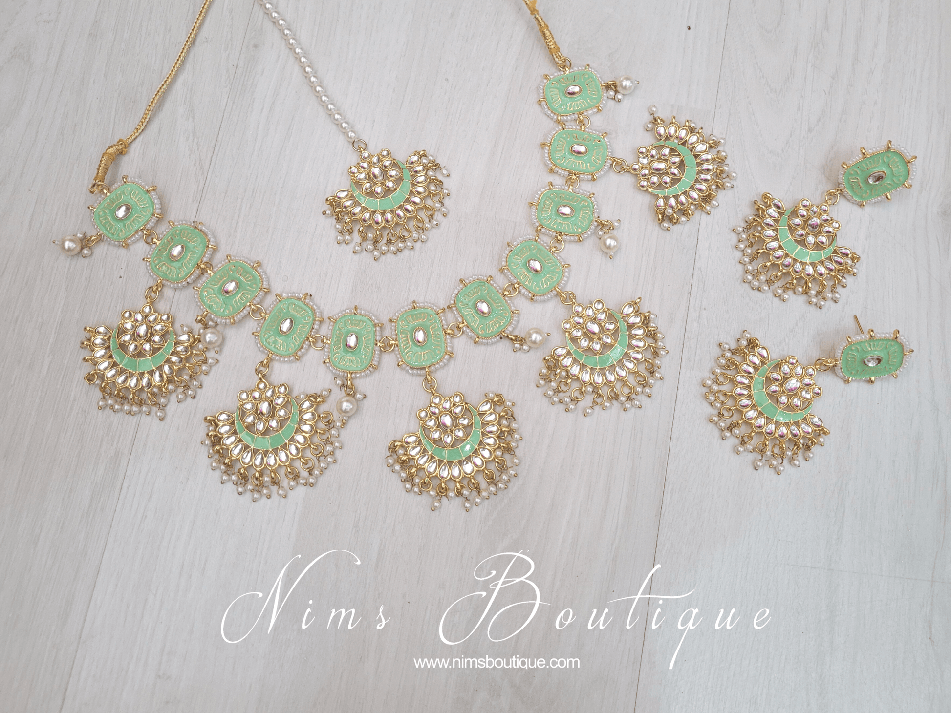 Nims Boutique Mishka Mint Green Blossom Meenakari Set