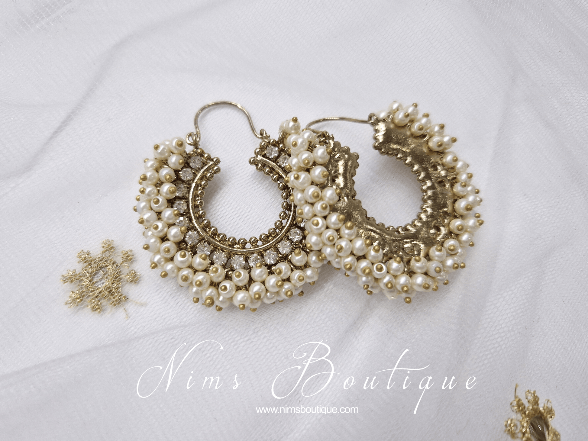 Nims Boutique Meghna Royal Pearl Cluster Hoop Earrings