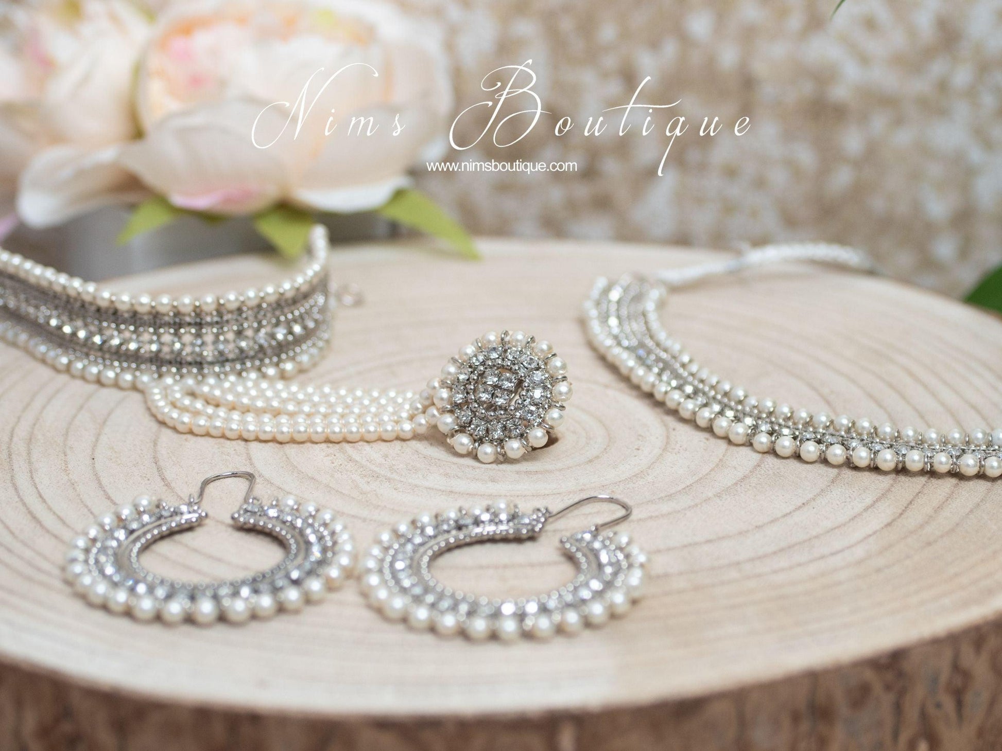 Nims Boutique Royal Silver Chand Bali Earrings with Pearl