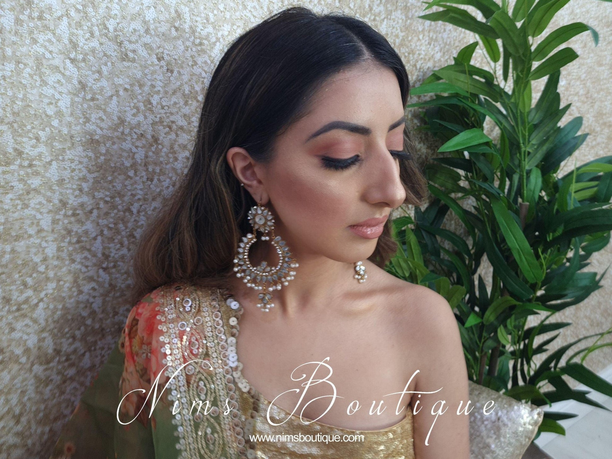 Nims Boutique Tanuja Antique Gold & Pearl Maharani Earrings