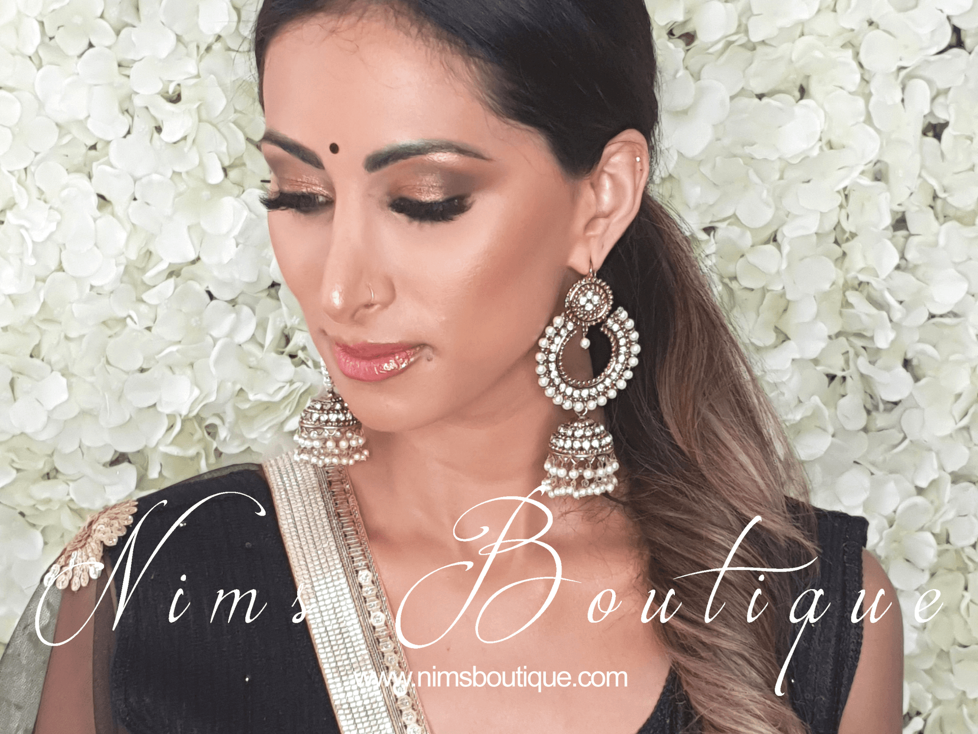 Nims Boutique Nish Antique Gold & Pearl Chumka Earrings