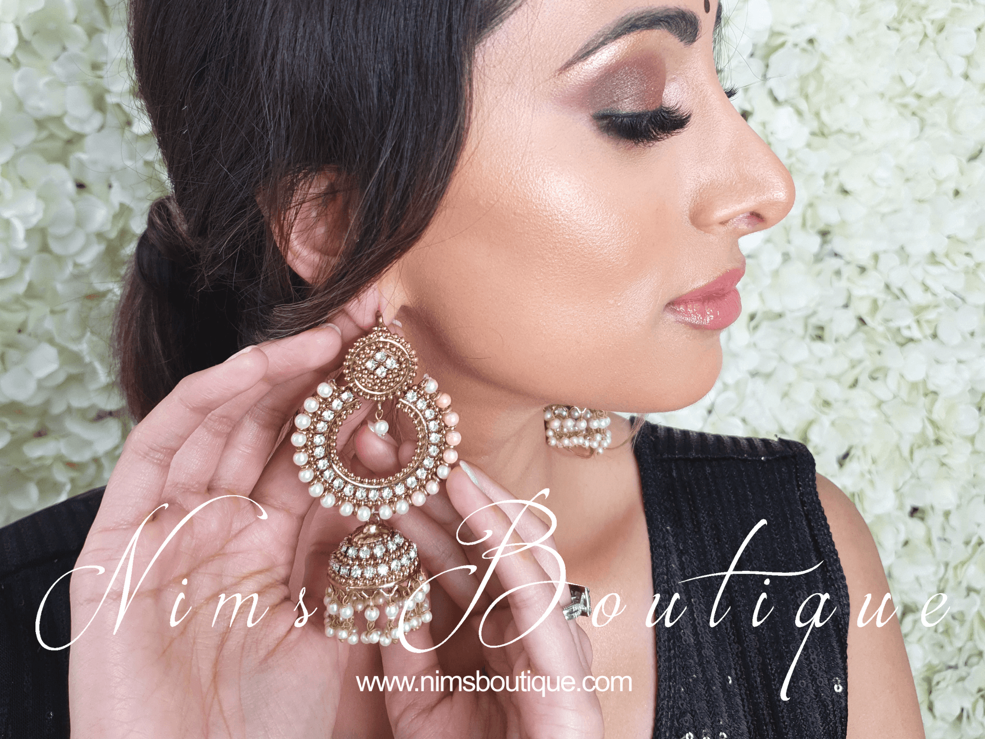 Nims Boutique Nish Antique Gold & Pearl Chumka Earrings