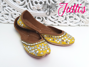 Luxury Yellow Mirror Leather Punjabi Juttis