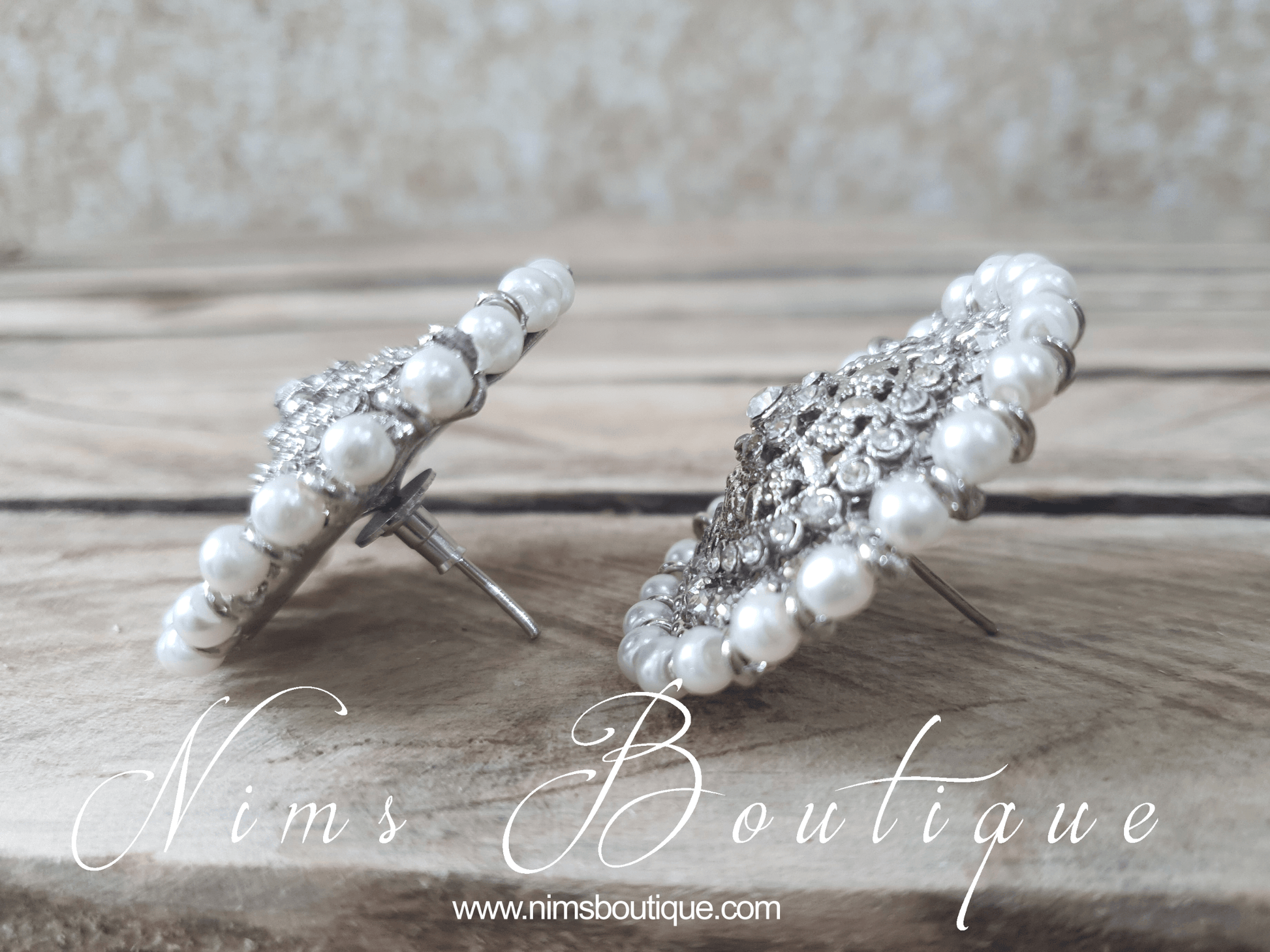 Nims Boutique Large Royal Silver Pearl Stud earrings